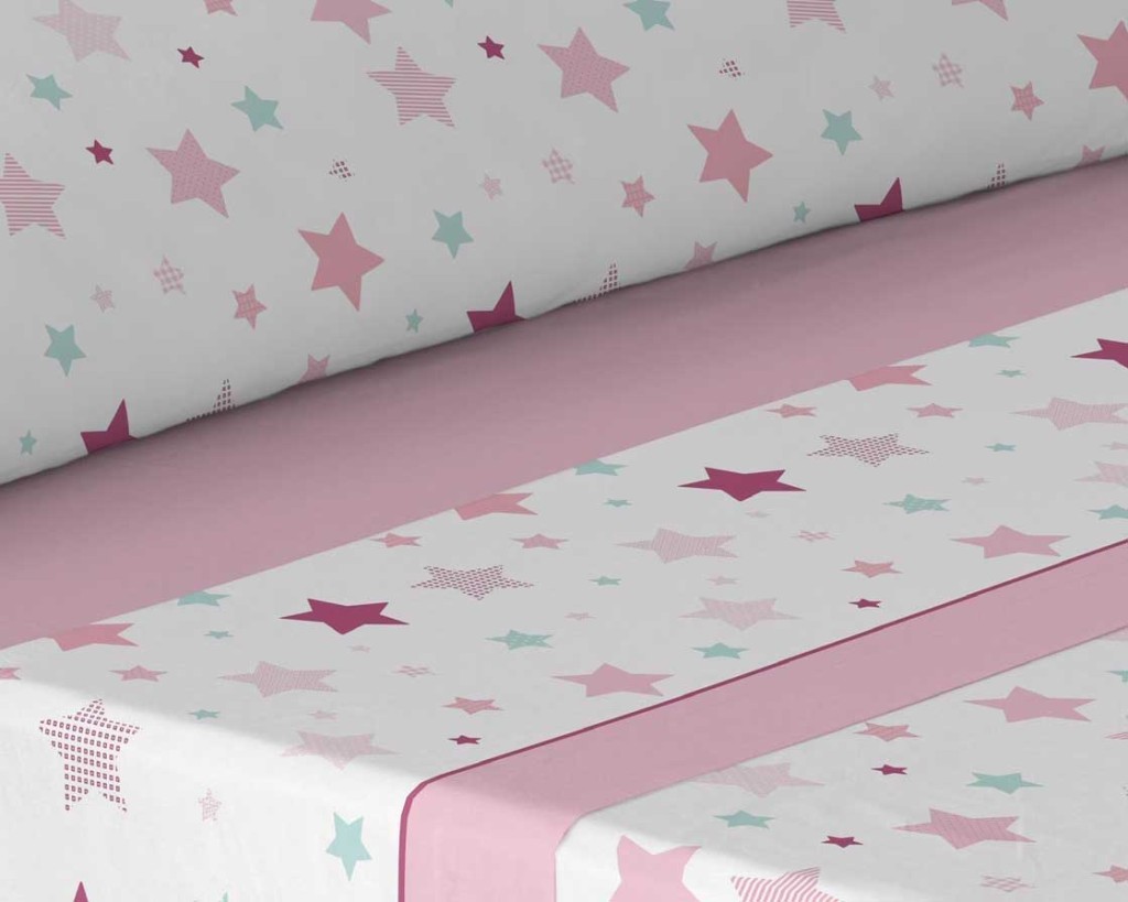 detalle juego de sábanas estrellas en color rosa