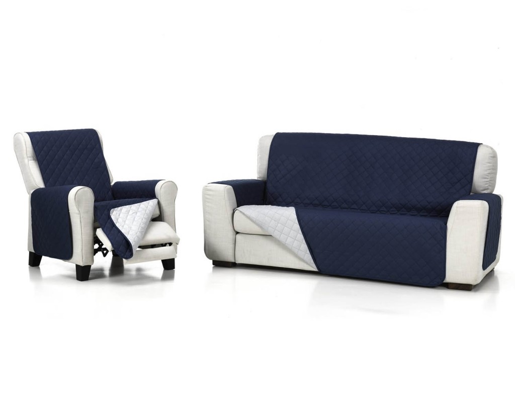 salva sofá en color azul reversible y acolchado